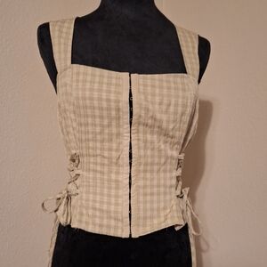 Medium Forever 21 Beige Checkered Lace-Up Blouse